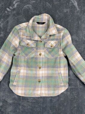 Member's Mark Girls Plaid Green & Beige Button-Up Shacket Jacket 6/6X